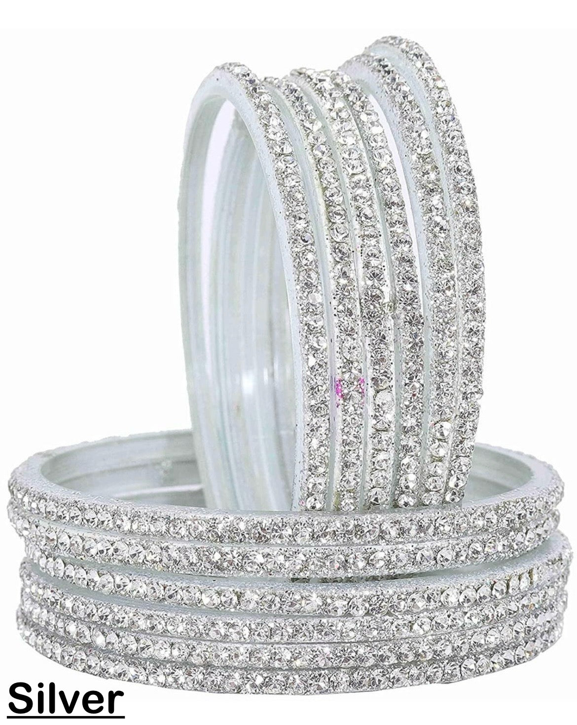 Glass zircon bangles — pack of 12 bangles