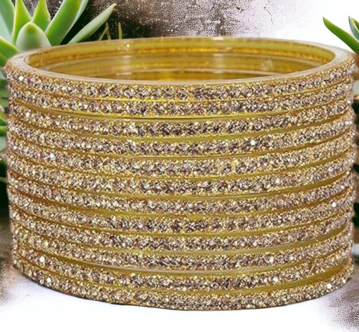 Glass zircon bangles — pack of 12 bangles