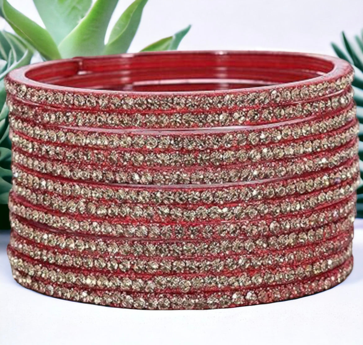 Glass zircon bangles — pack of 12 bangles