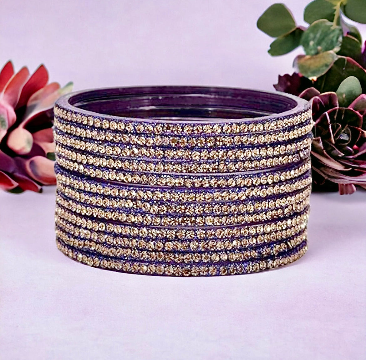 Glass zircon bangles — pack of 12 bangles